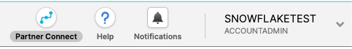 The Snowflake toolbar, highlighting the Partner Connect button.