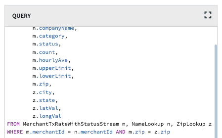 Image of part of a query featuring several attributes, a FROM statement, a WHERE statement, and an AND statement.